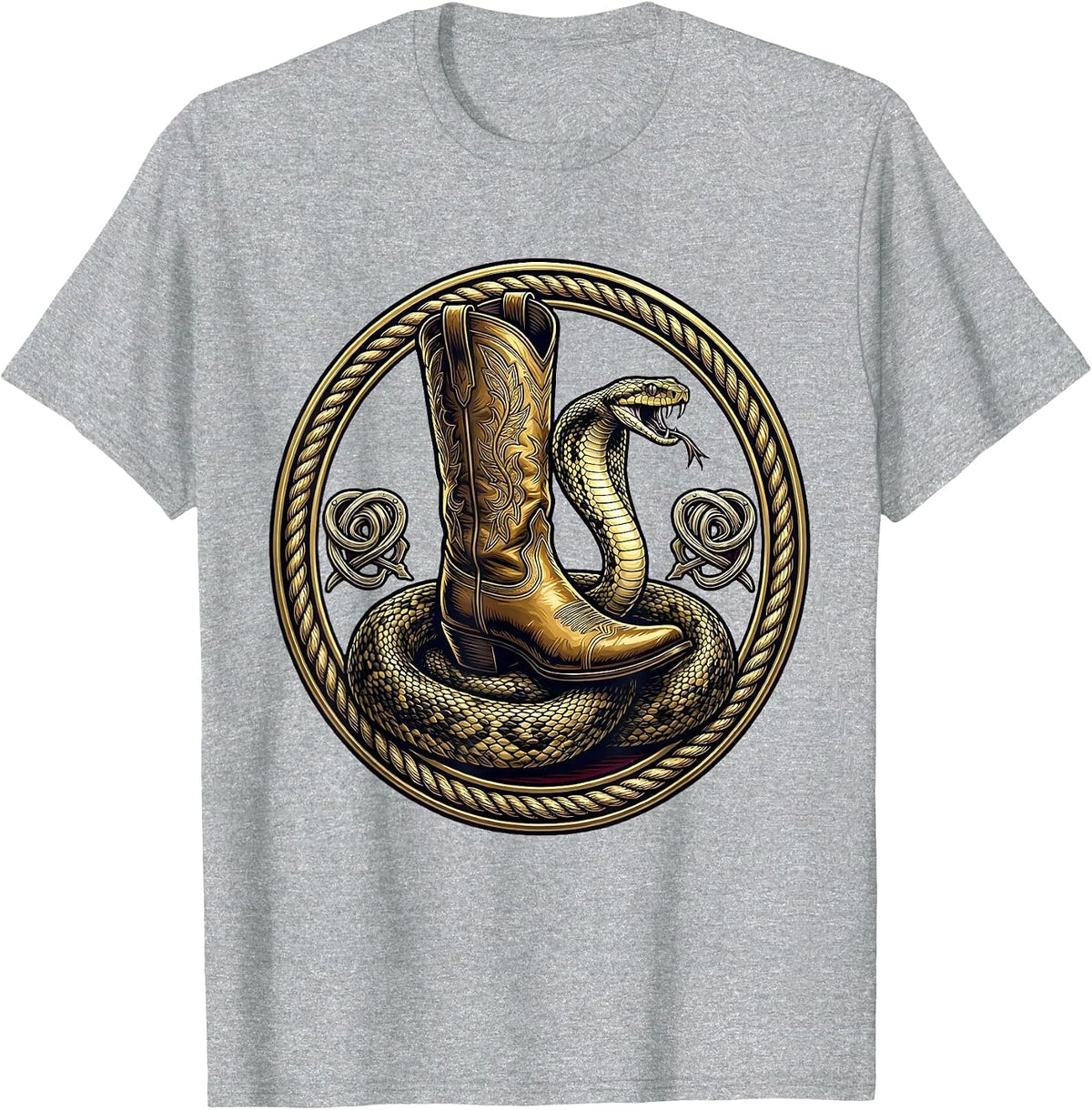Men's Cowgirl Boot Crushing Snake Graphic Tee T-Shirt - Heather Grey
