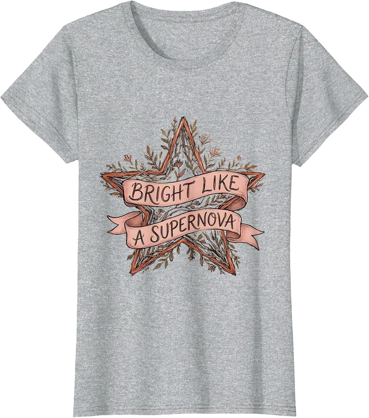 Bright Like a Supernova Cosmic Star Design T-Shirt - Heather Grey