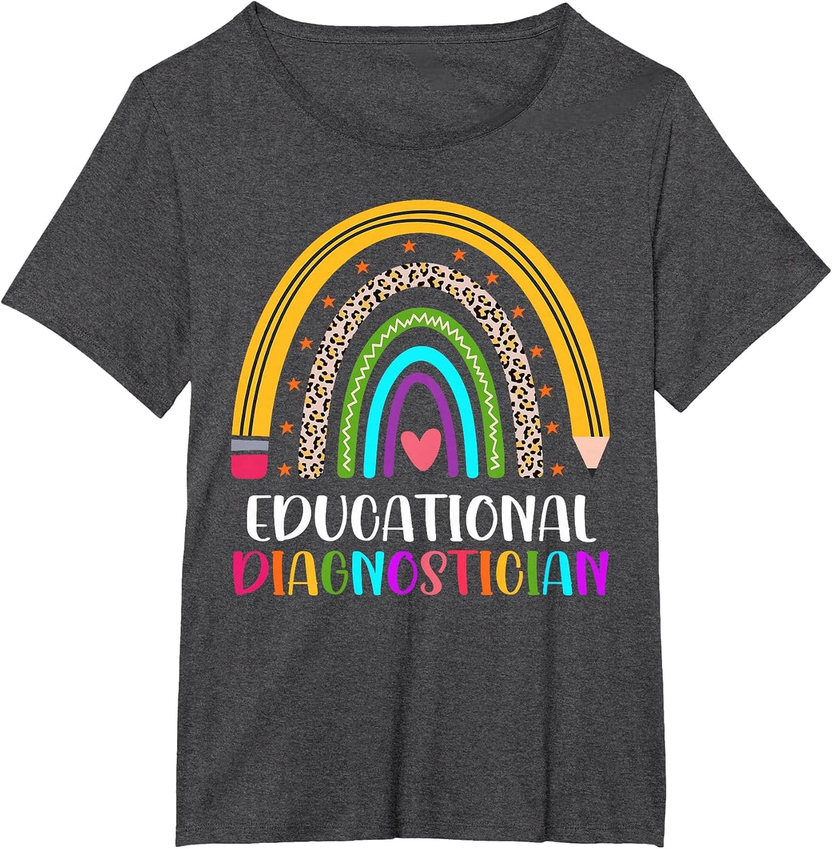 Educational Diagnostician Teacher Leopard Rainbow Women T-Shirt - Dark Heather Grey