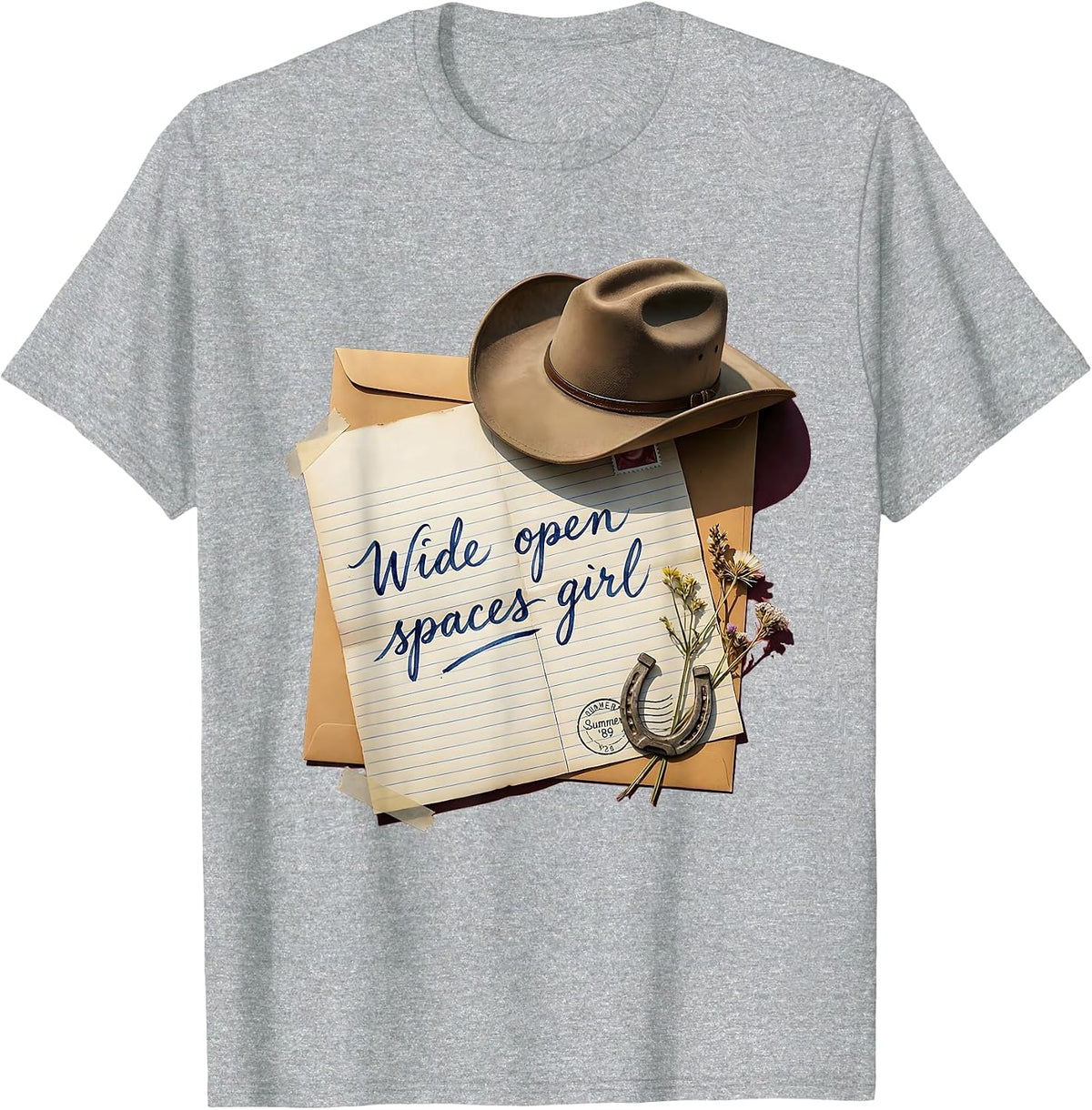 Men's Wide Open Spaces Girl Cowgirl Design T-Shirt - Heather Grey