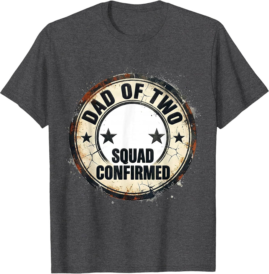 Men's Dad Of Two Squad Confirmed Distressed New Dad Gift T-Shirt - Dark Heather Grey