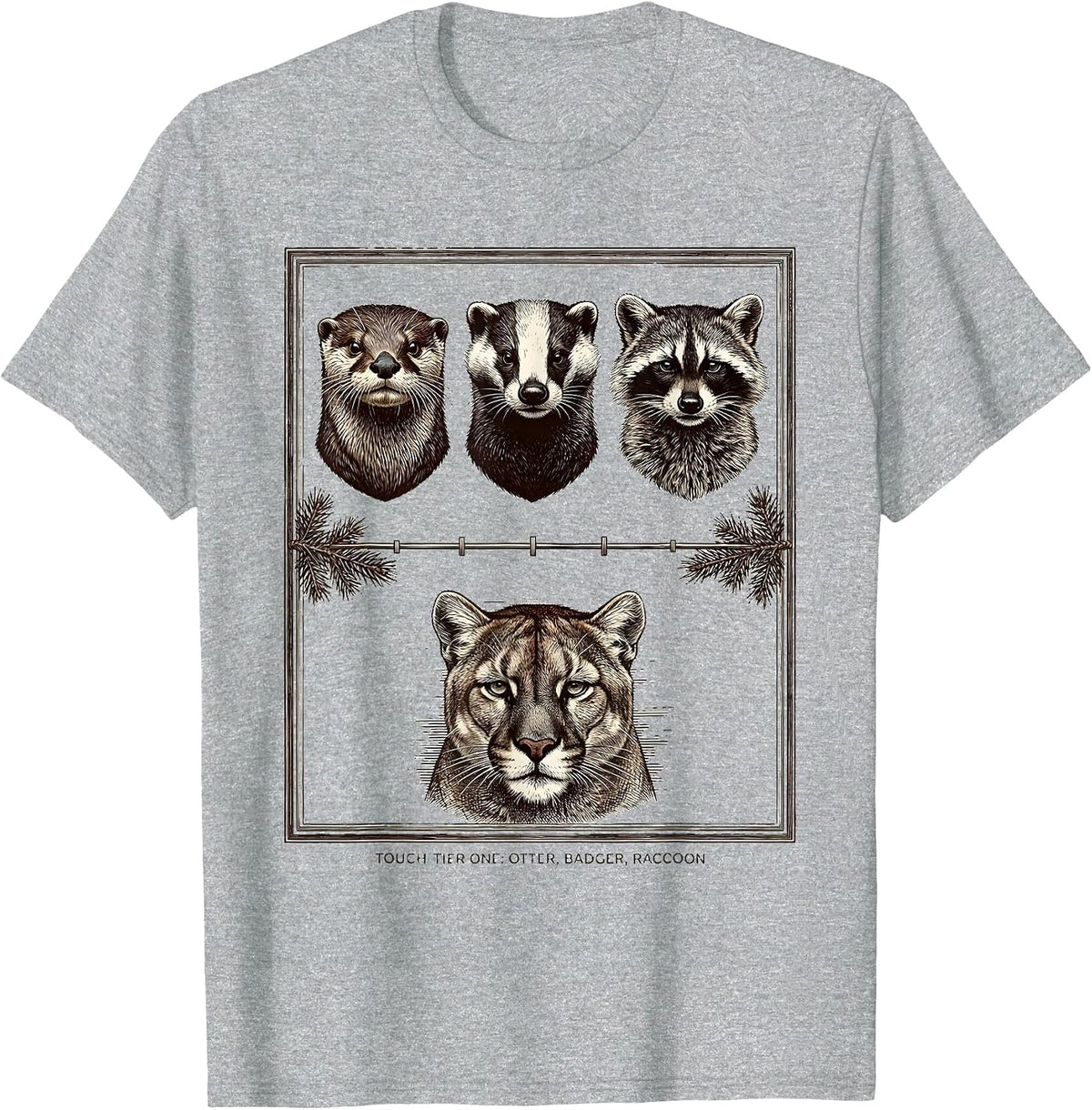 Men's Touch Tier One Otter Badger Raccoon Funny Wildlife Humor T-Shirt - Heather Grey