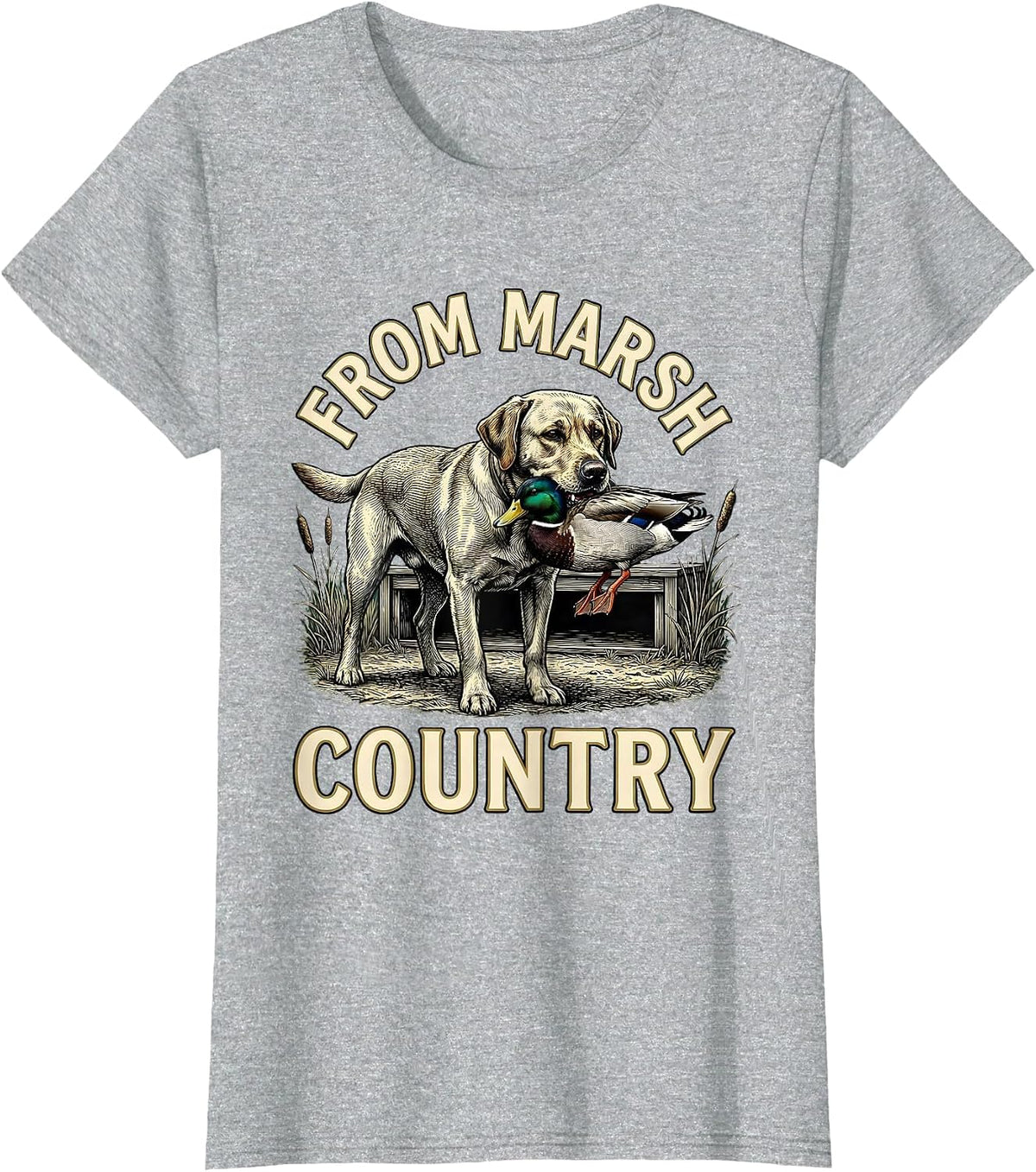 From Marsh Country Crosshatch Labrador Waterfowl Hunting T-Shirt - Heather Grey