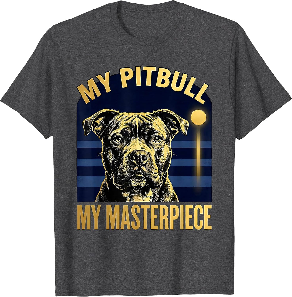 Men's My Pitbull My Masterpiece Expressive Pitbull Portrait Art T-Shirt - Dark Heather Grey