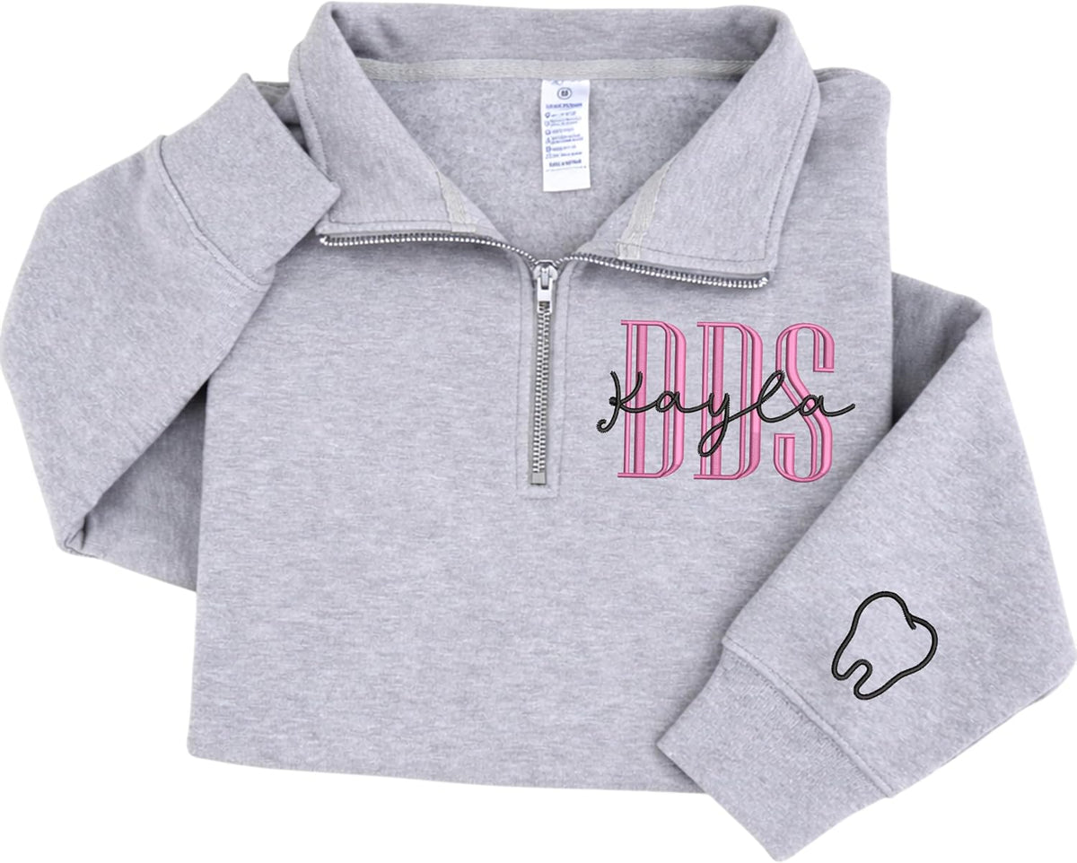 Chillever Personalized Embroidered Profession Quarter Zip Sweatshirt, Custom Workwear for Office, Clinic, Professional Gift