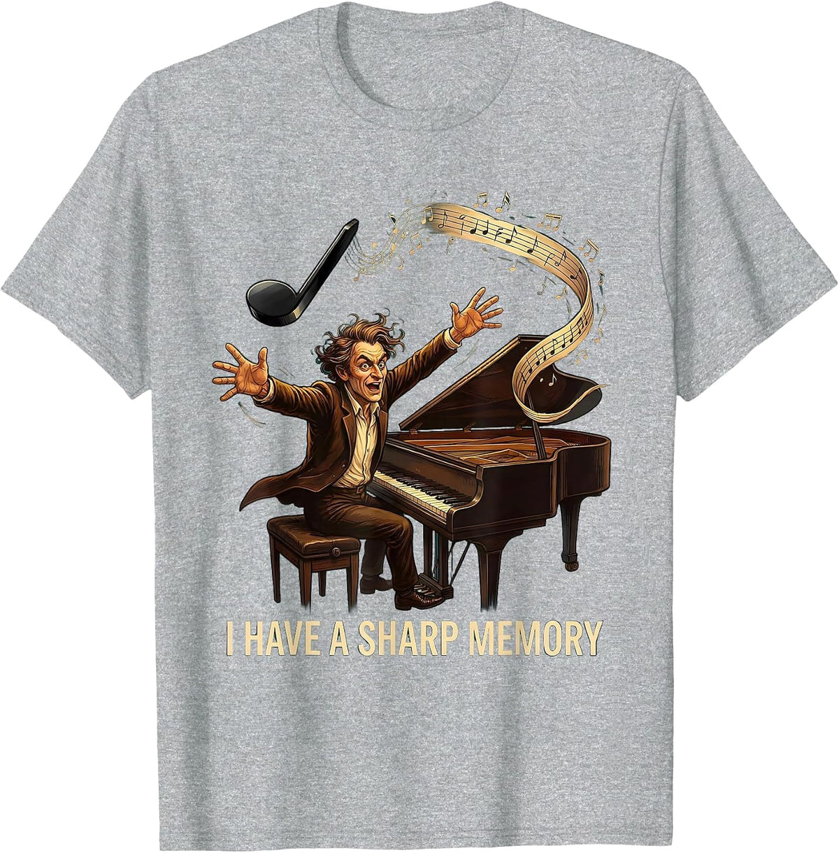 Men's I Have A Sharp Memory Funny Pianist Keyboard Player Humor T-Shirt - Heather Grey