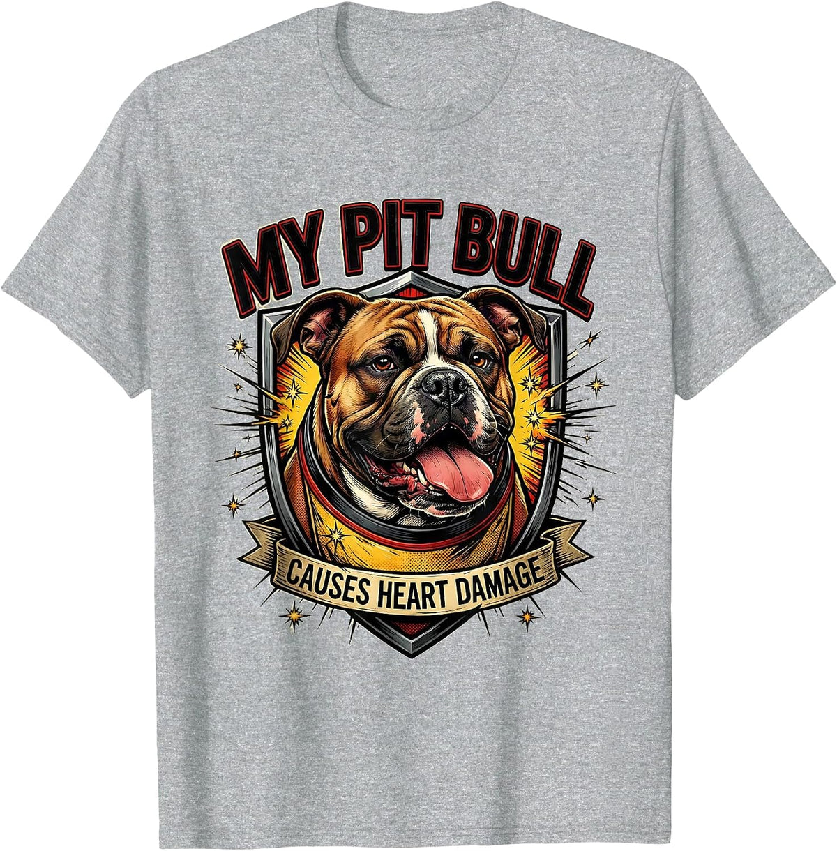 Men's My Pit Bull Causes Heart Damage Funny Pitbull Dog Lover T-Shirt - Heather Grey