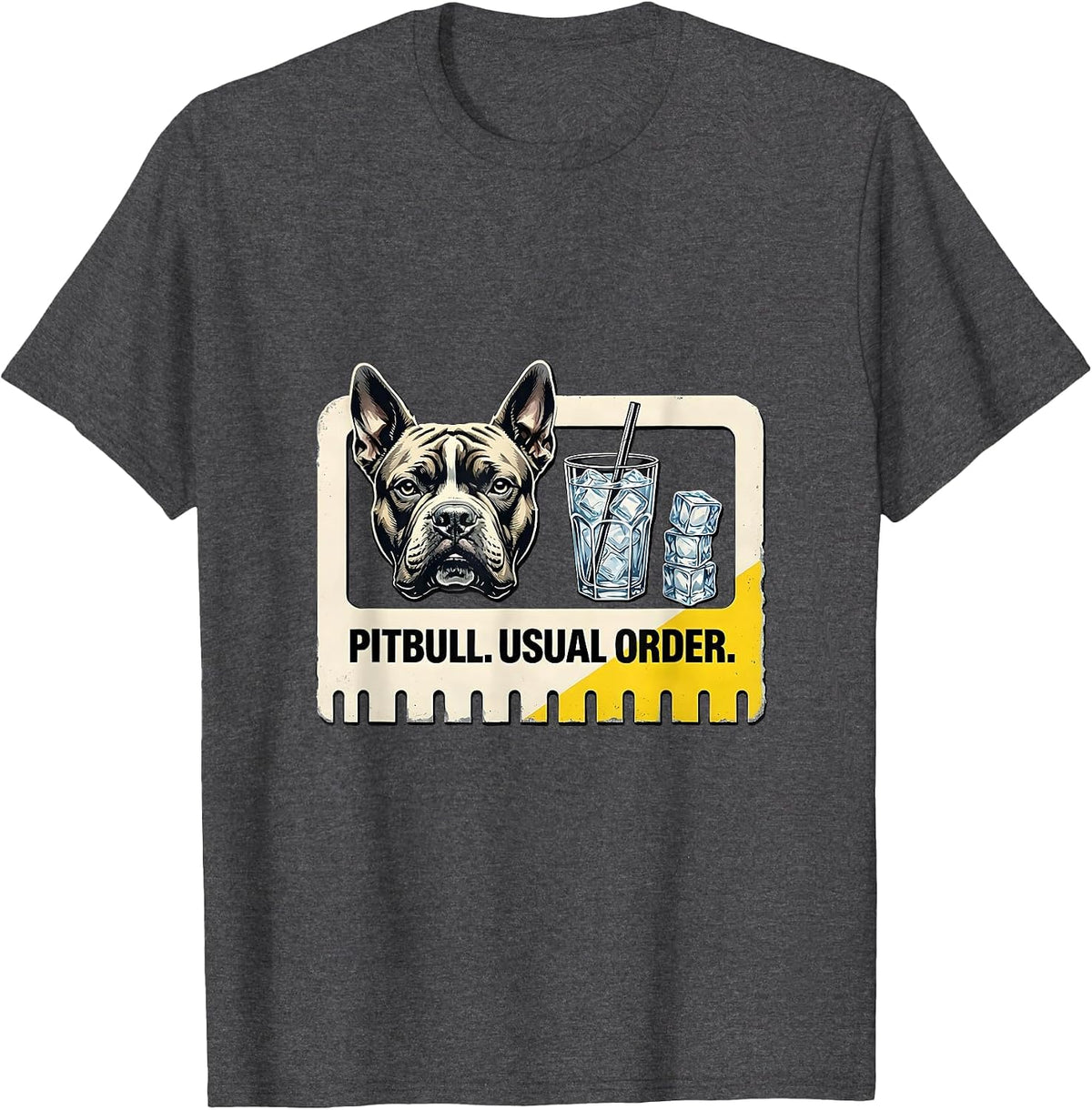 Men's Pitbull Usual Order Stencil Graphic Dog Lover Iced Coffee T-Shirt - Dark Heather Grey