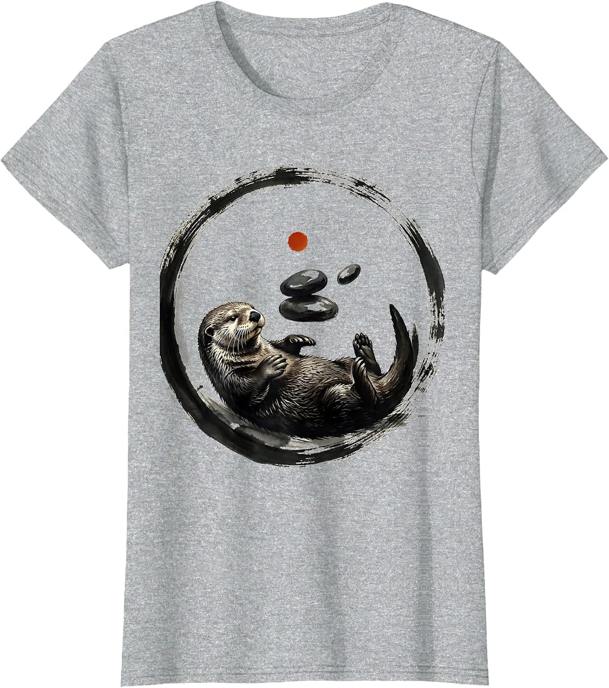 Sea Otter Juggling River Stones Graphic Tee T-Shirt - Heather Grey