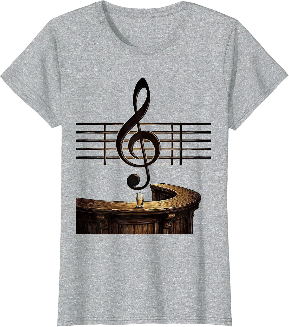 Women's Vintage Treble Clef Tavern Counter Music Lover Humor T-Shirt - Heather Grey