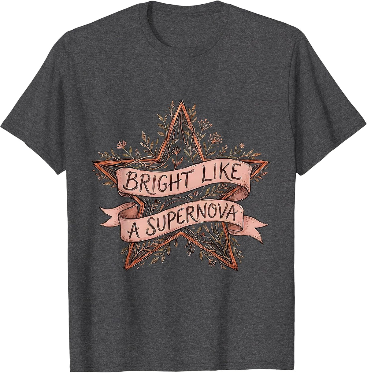 Bright Like a Supernova Cosmic Star Design T-Shirt - Dark Heather Grey