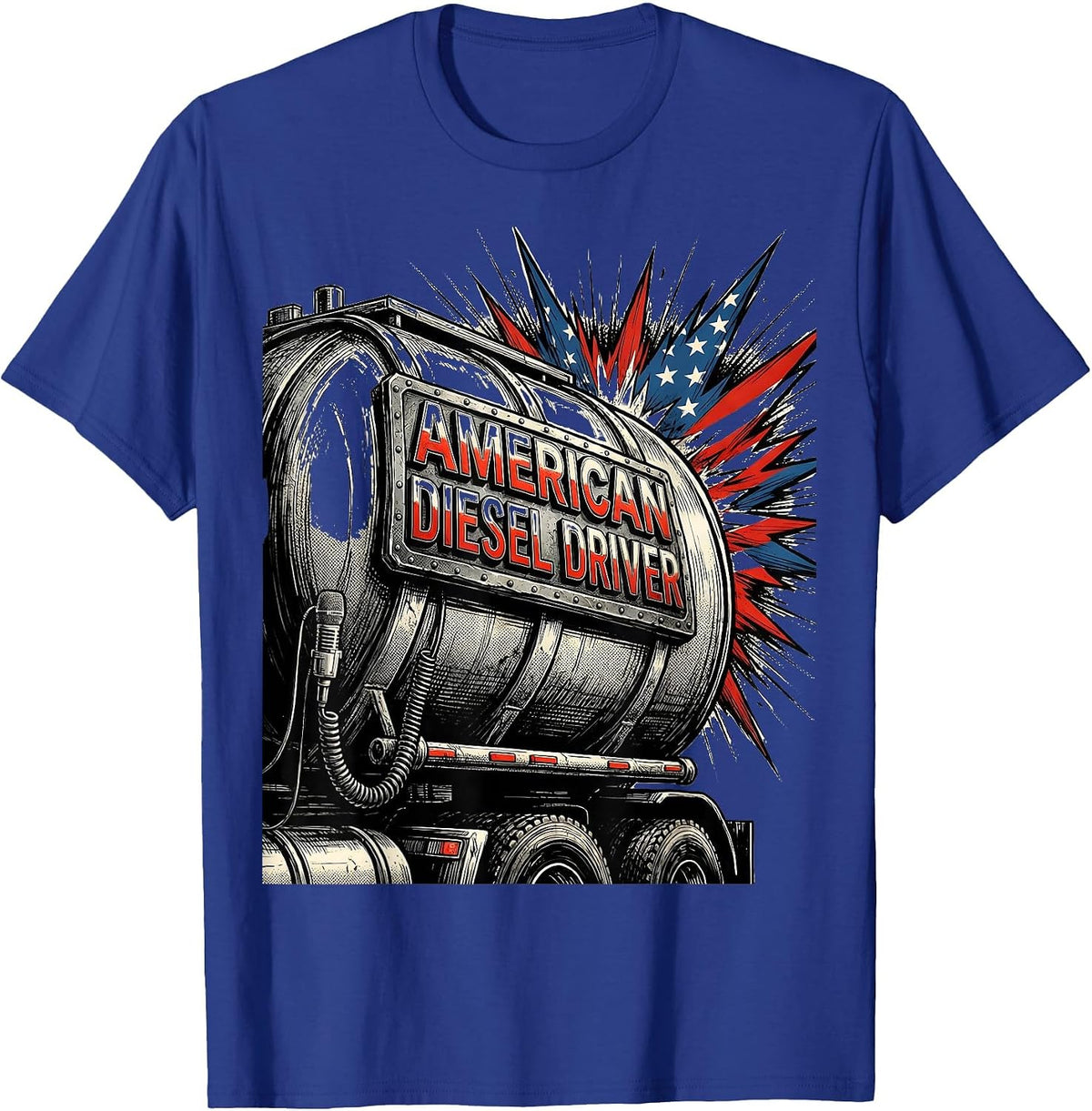 American Diesel Driver Comic Book Trucker Patriotic Semi T-Shirt - Royal Blue