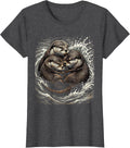 Women's Otter Family in River Current Graphic T-Shirt - Dark Heather Grey