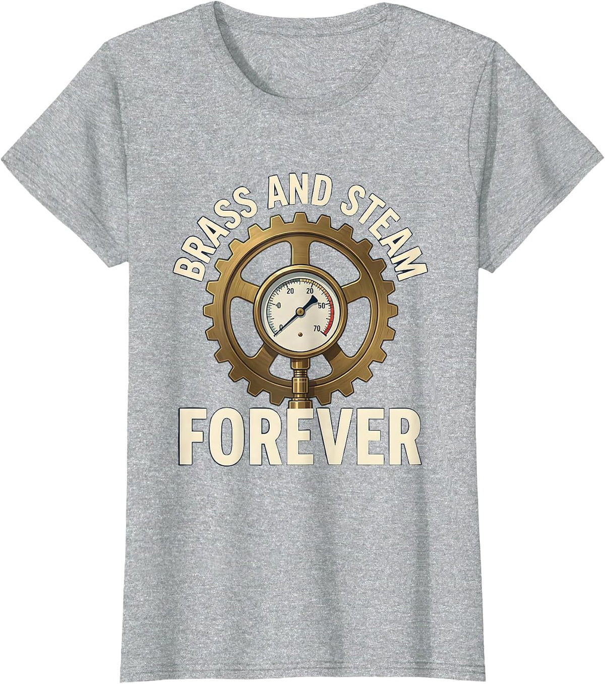 Brass and Steam Forever Steampunk Design T-Shirt - Heather Grey