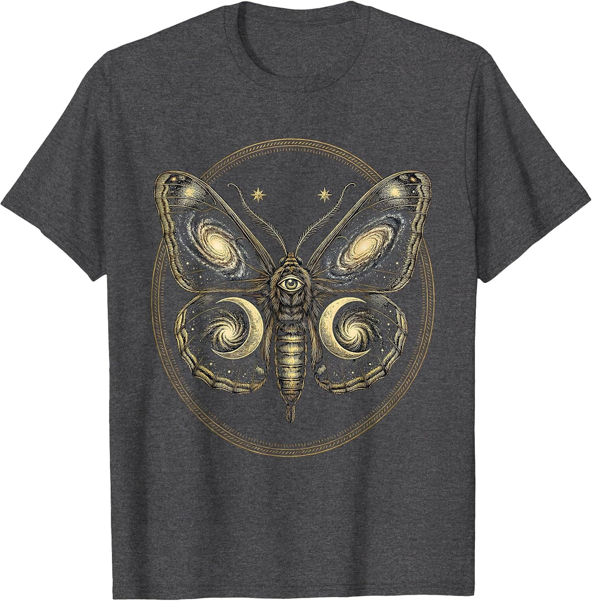 Men's Cosmic Moth Spiral Galaxy Wings Illustration T-Shirt - Dark Heather Grey