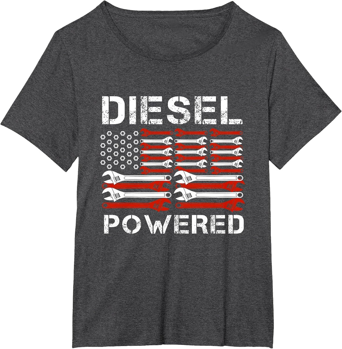 American Flag Wrench Diesel Powered T-Shirt - Dark Heather Grey