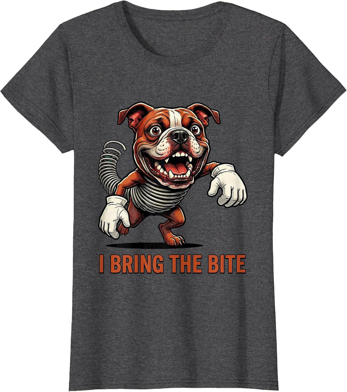 Women's I Bring The Bite Retro Cartoon Pitbull Funny Dog Owner Meme T-Shirt - Dark Heather Grey