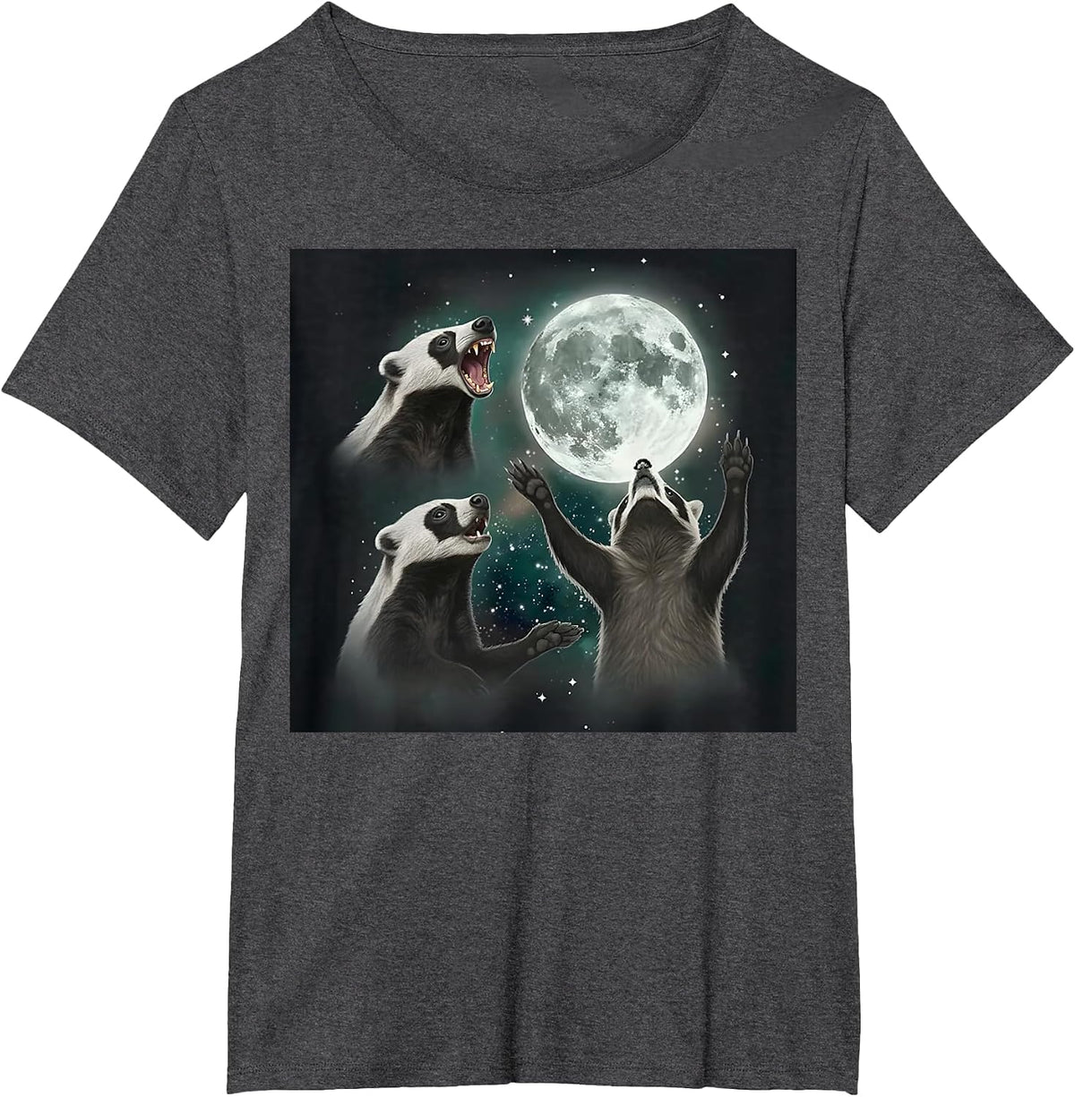 Three Honey Badger Howling At Moon Funny Weird T-Shirt - Dark Heather Grey