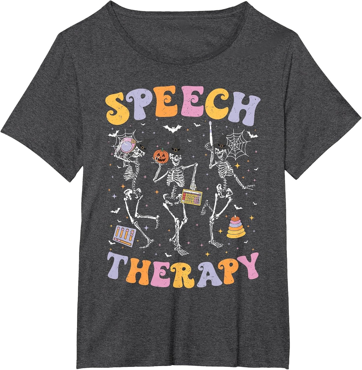 Speech Therapy SLP Skeleton Speech Therapist Halloween T-Shirt - Dark Heather Grey