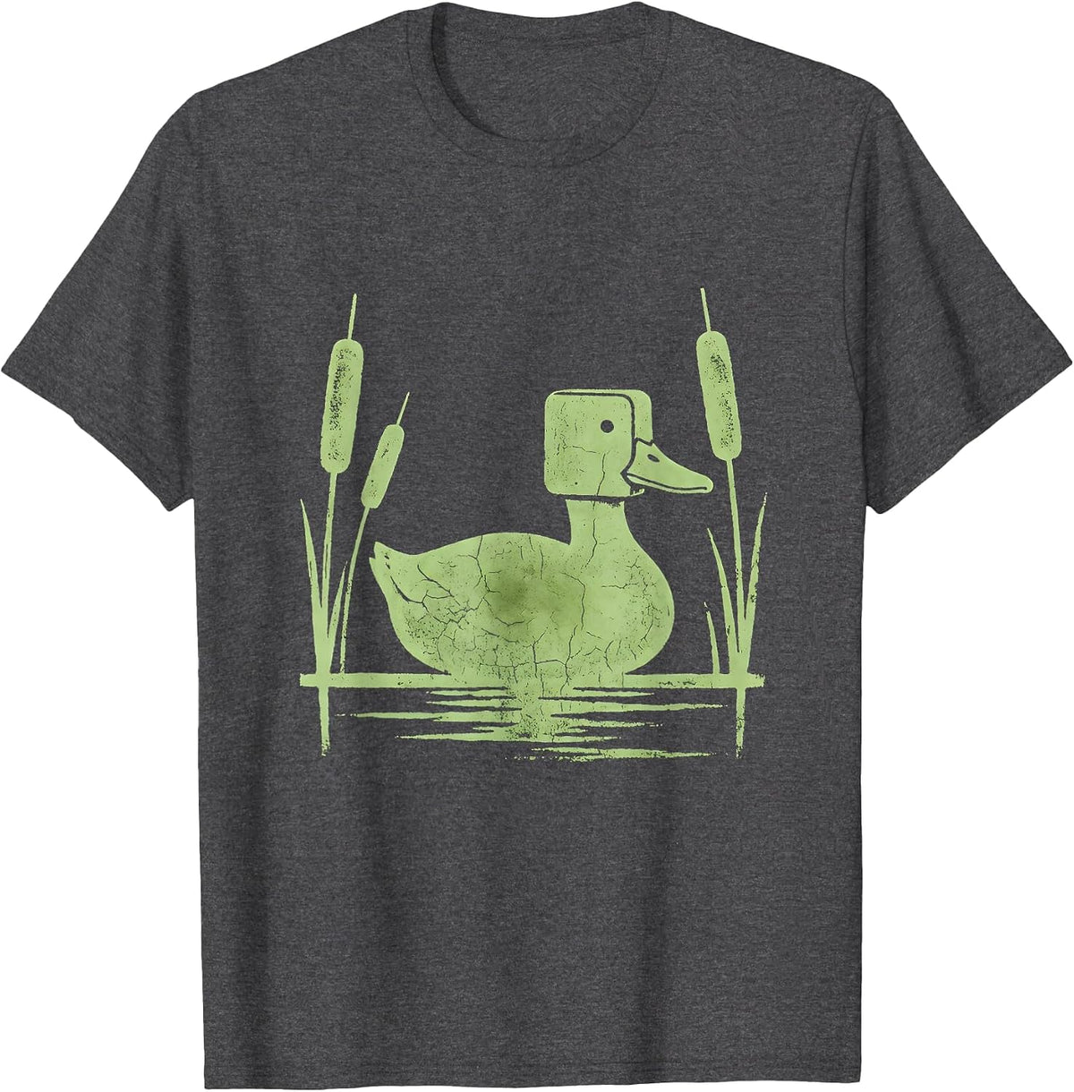 Men's Duck Decoy Camo Cattails Marsh Hunting Illustration T-Shirt - Dark Heather Grey