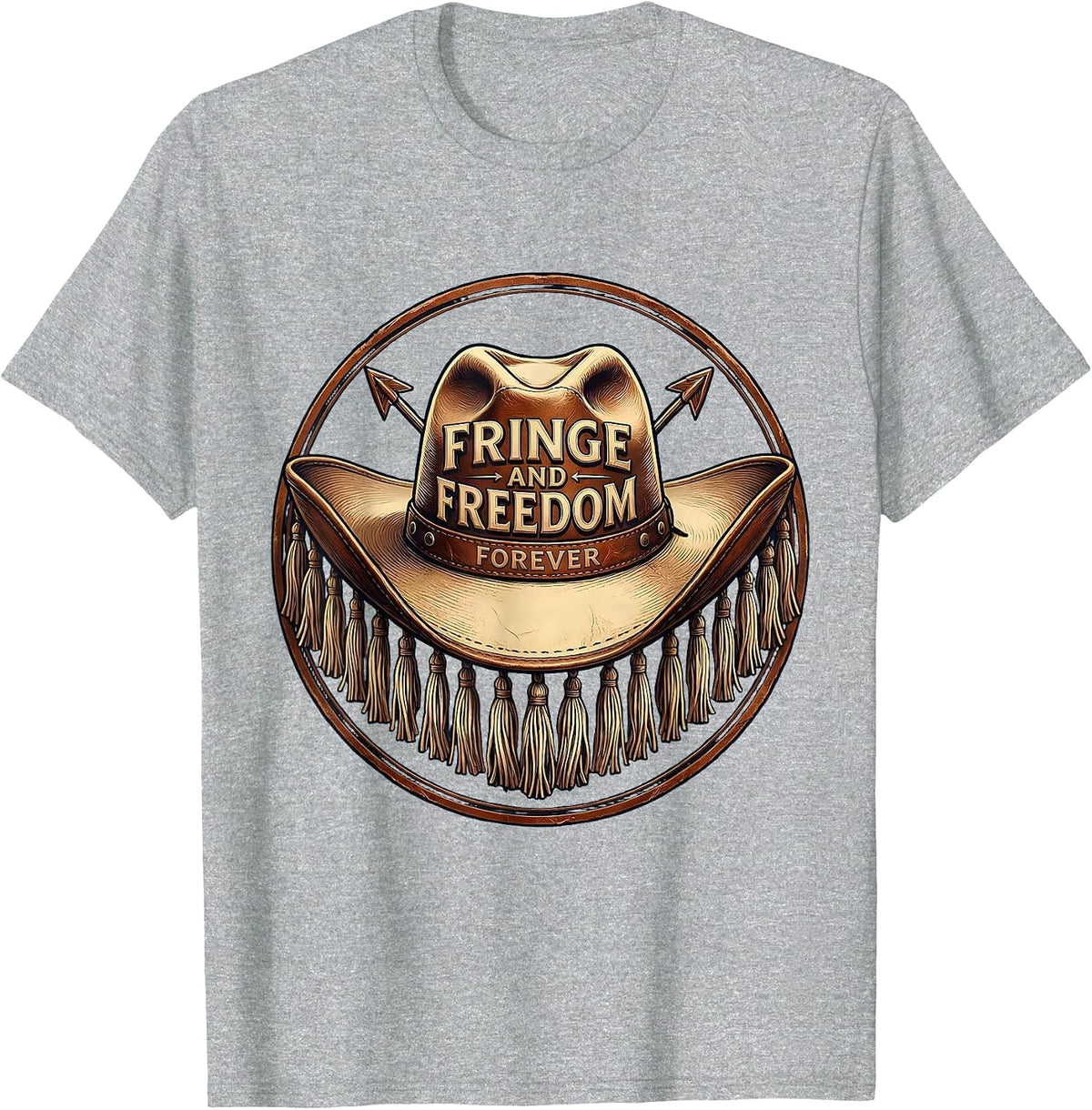 Men's Fringe and Freedom Forever Girls Western Design T-Shirt - Heather Grey