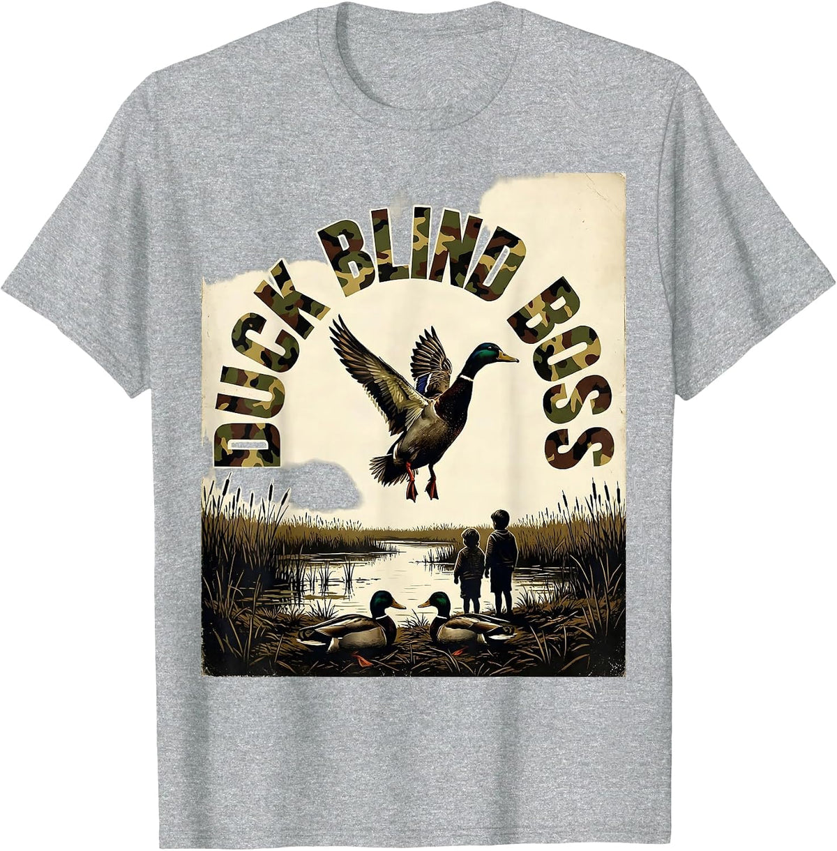Men's Duck Blind Boss Vintage Duck Hunting Humor Camo Outdoorsman T-Shirt - Heather Grey