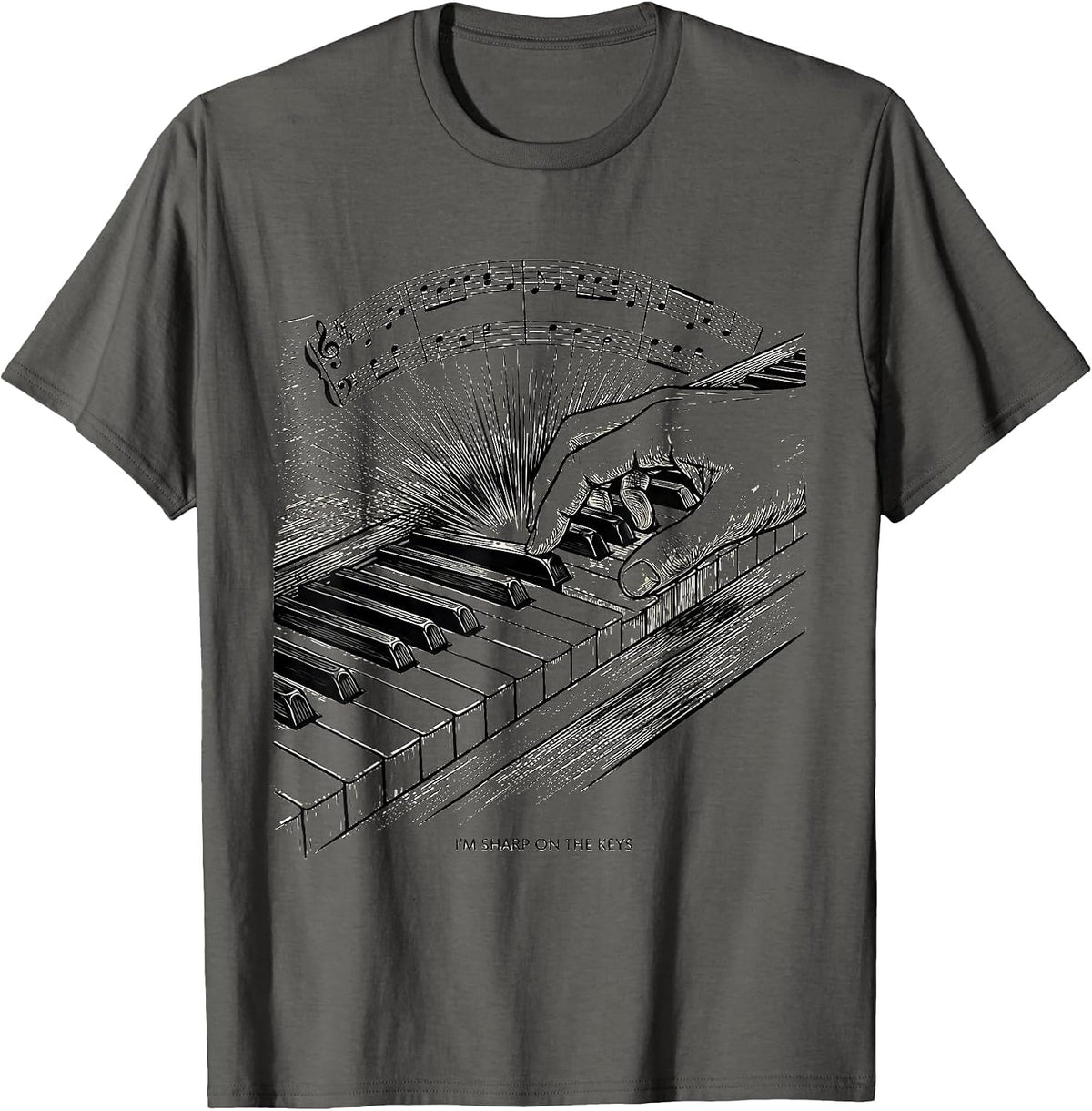 I'm Sharp On The Keys Funny Pianist Keyboard Player Humor T-Shirt - Asphalt Grey