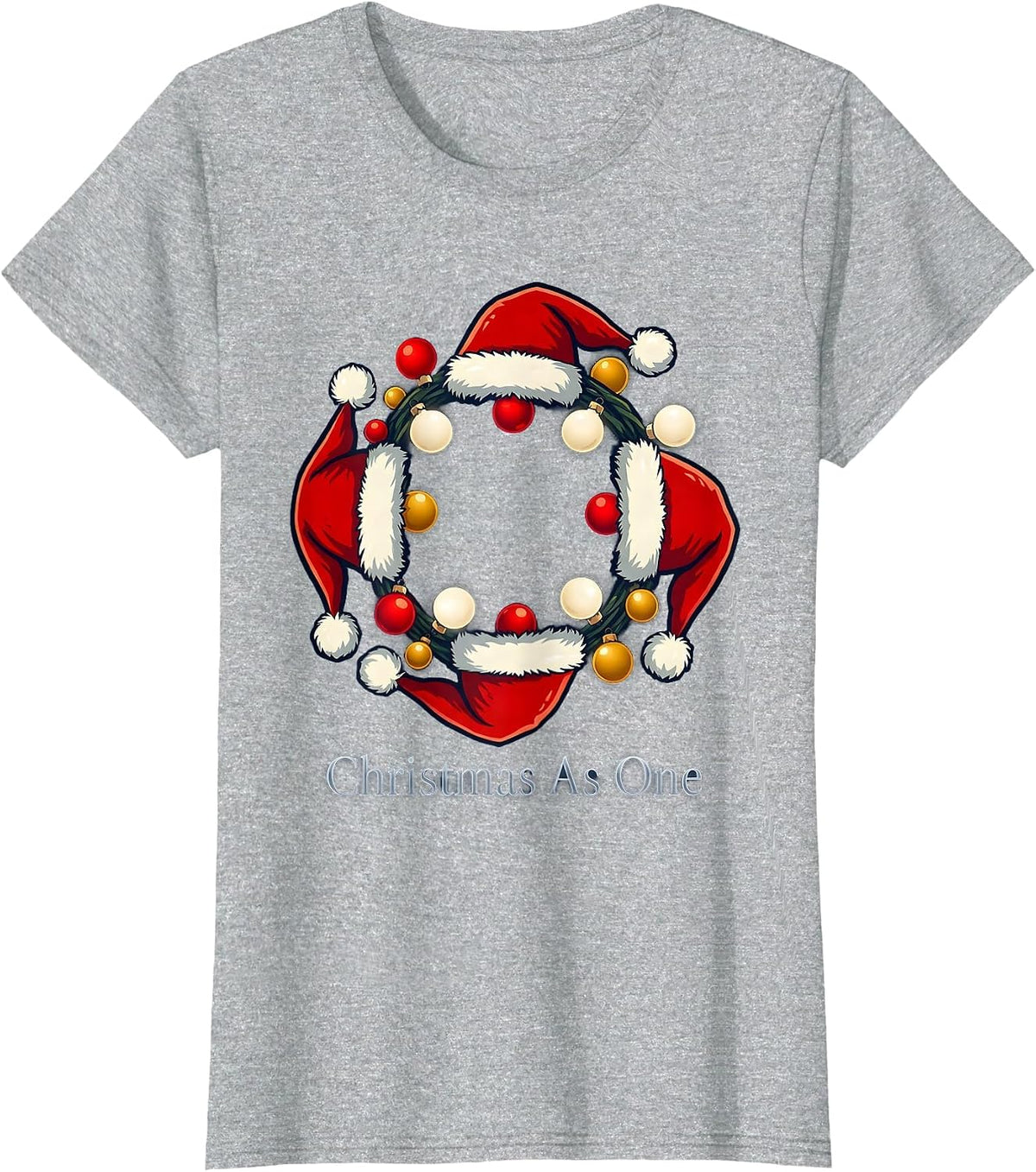 Women's Christmas As One Family Matching Santa Hat Holiday Pajama T-Shirt - Heather Grey