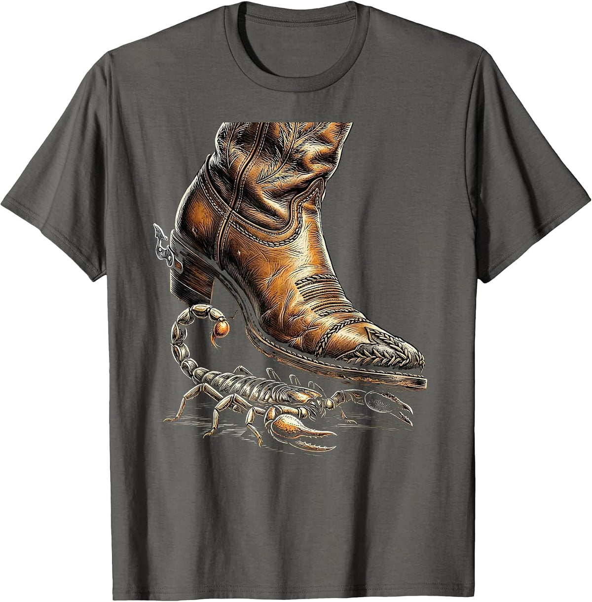 Men's Cowgirl Boot Crushing Scorpion Graphic Tee T-Shirt - Asphalt Grey
