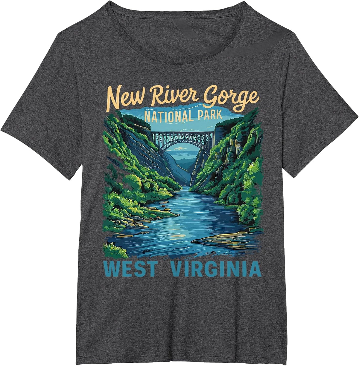 New River Gorge National Park Bridge Rafting Hiking Vintage T-Shirt - Dark Heather Grey