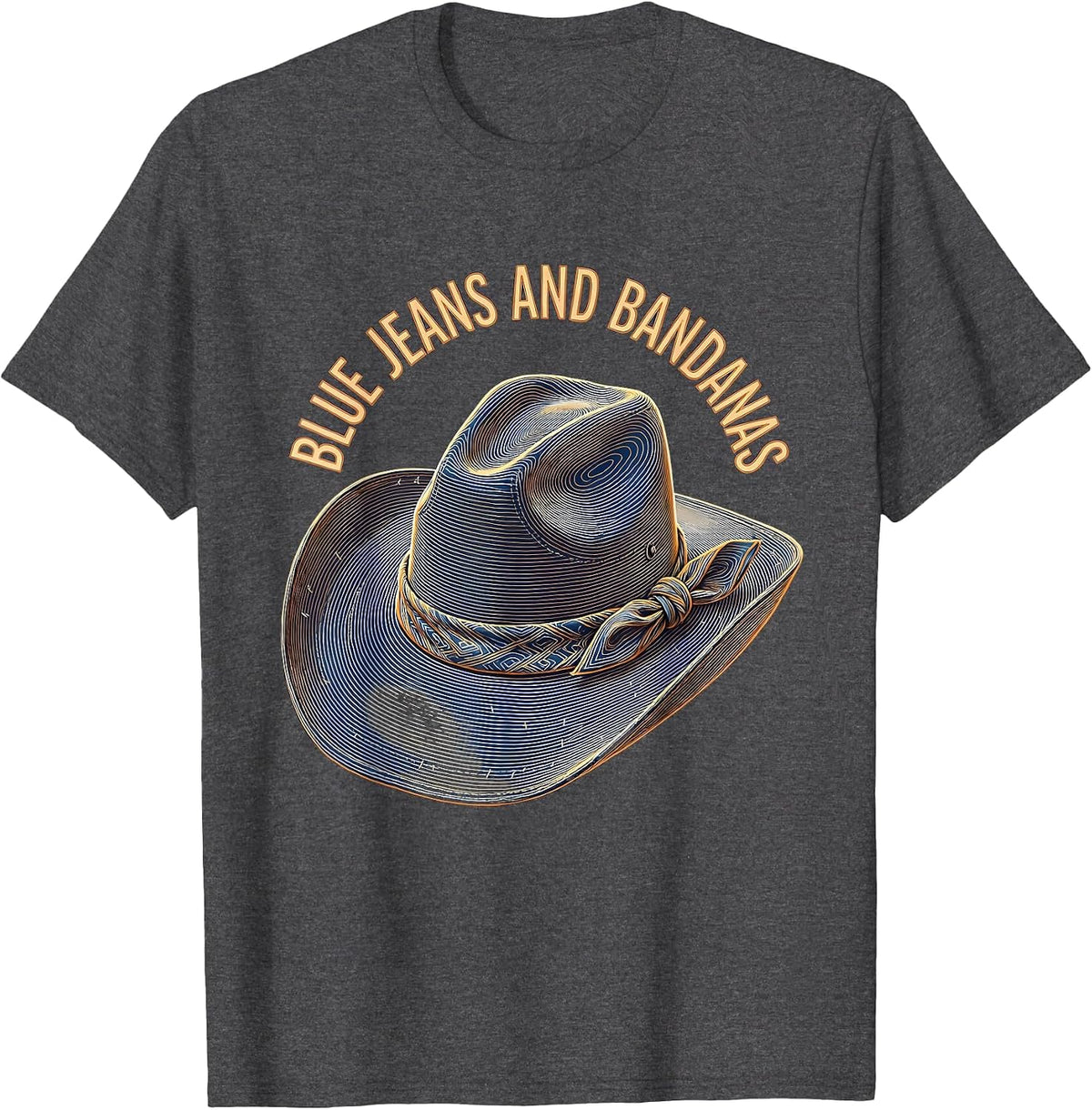 Men's Blue Jeans and Bandanas Denim Cowgirl Design T-Shirt - Dark Heather Grey