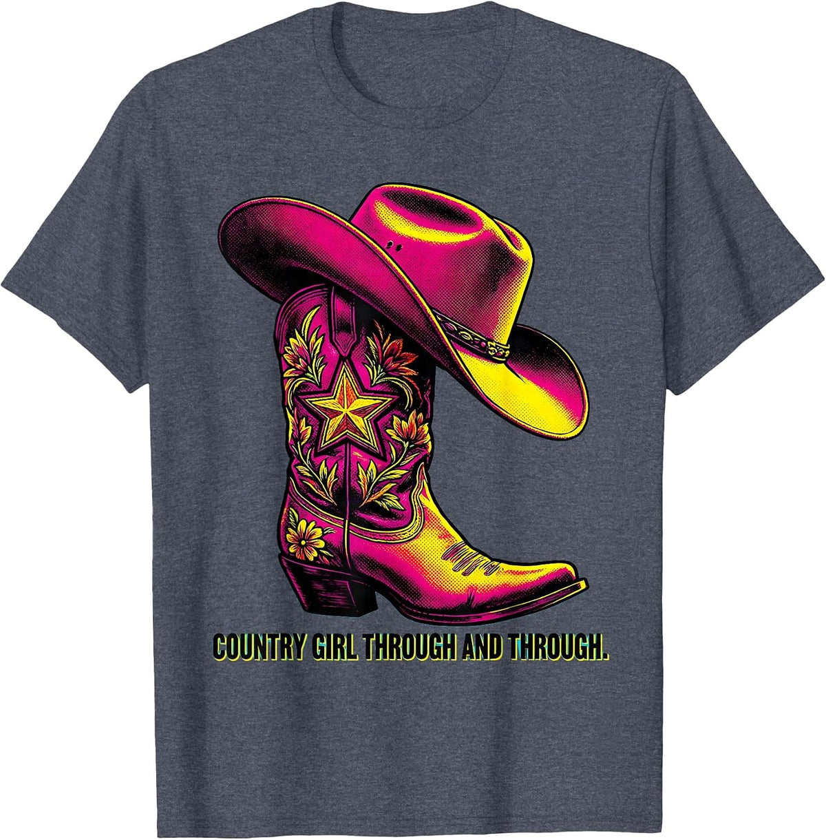Country Girl Through and Through Music Design T-Shirt - Heather Blue