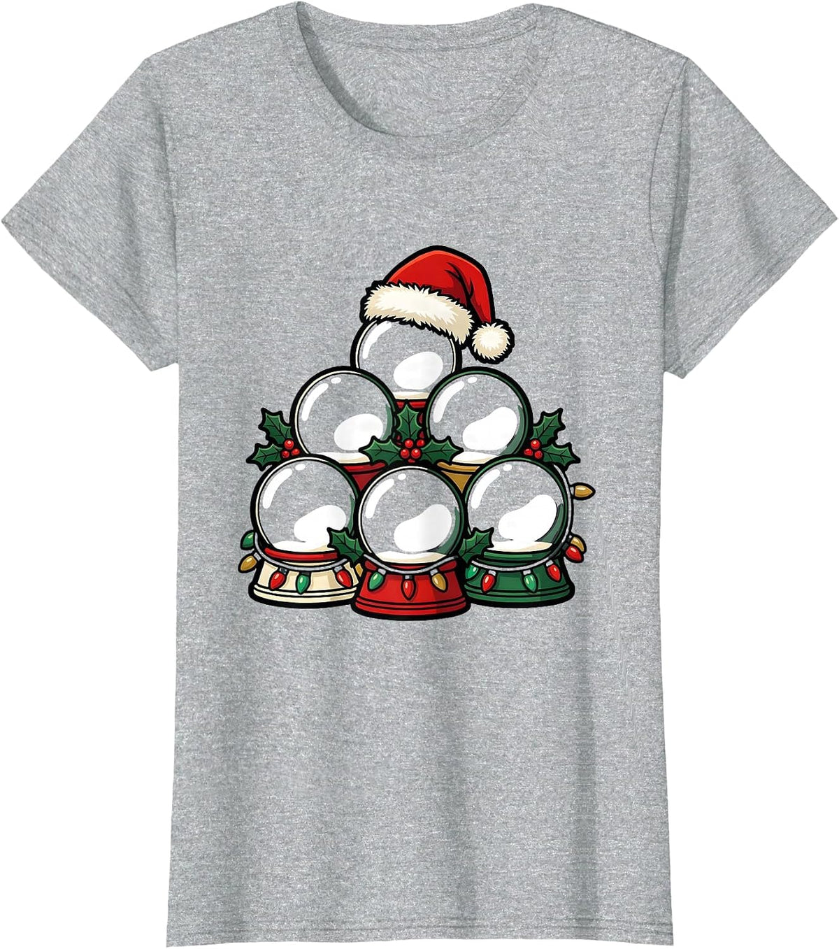 Santa Hat Lights Family Matching Christmas Pajama T-Shirt - Heather Grey