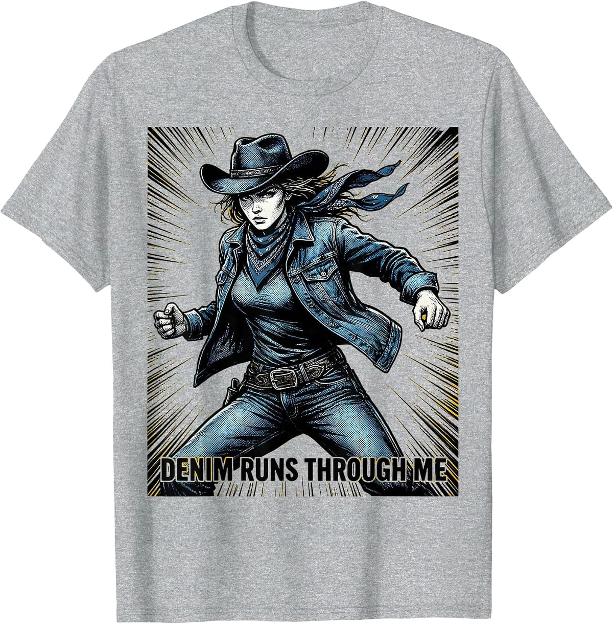 Men's Denim Runs Through Me Western Girls Design T-Shirt - Heather Grey