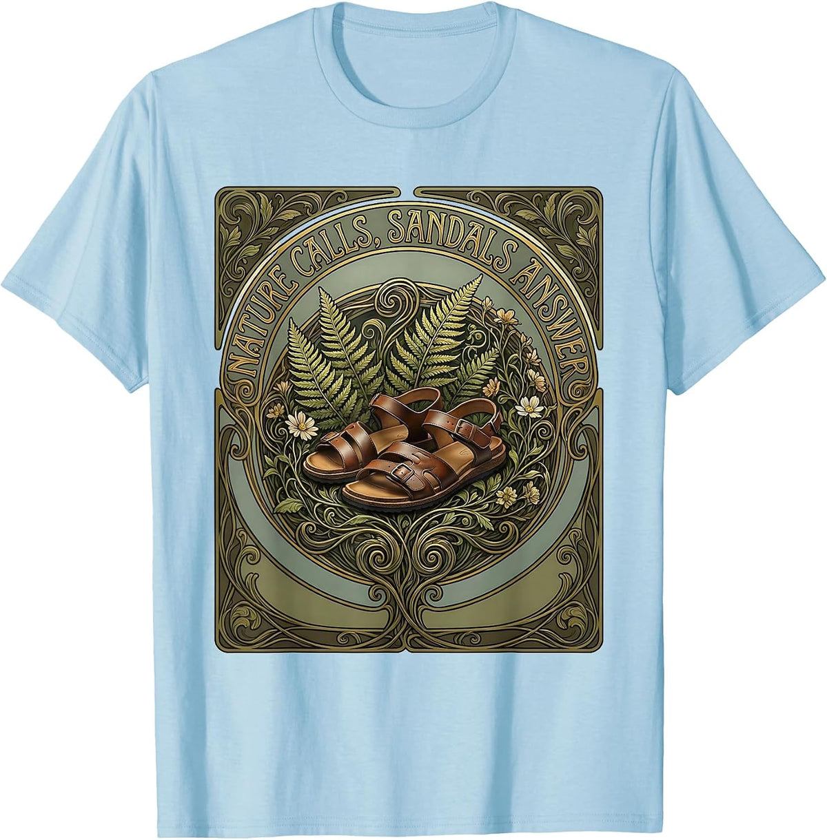 Men's Nature Calls Sandals Answer Outdoor Adventure Design T-Shirt - Baby Blue
