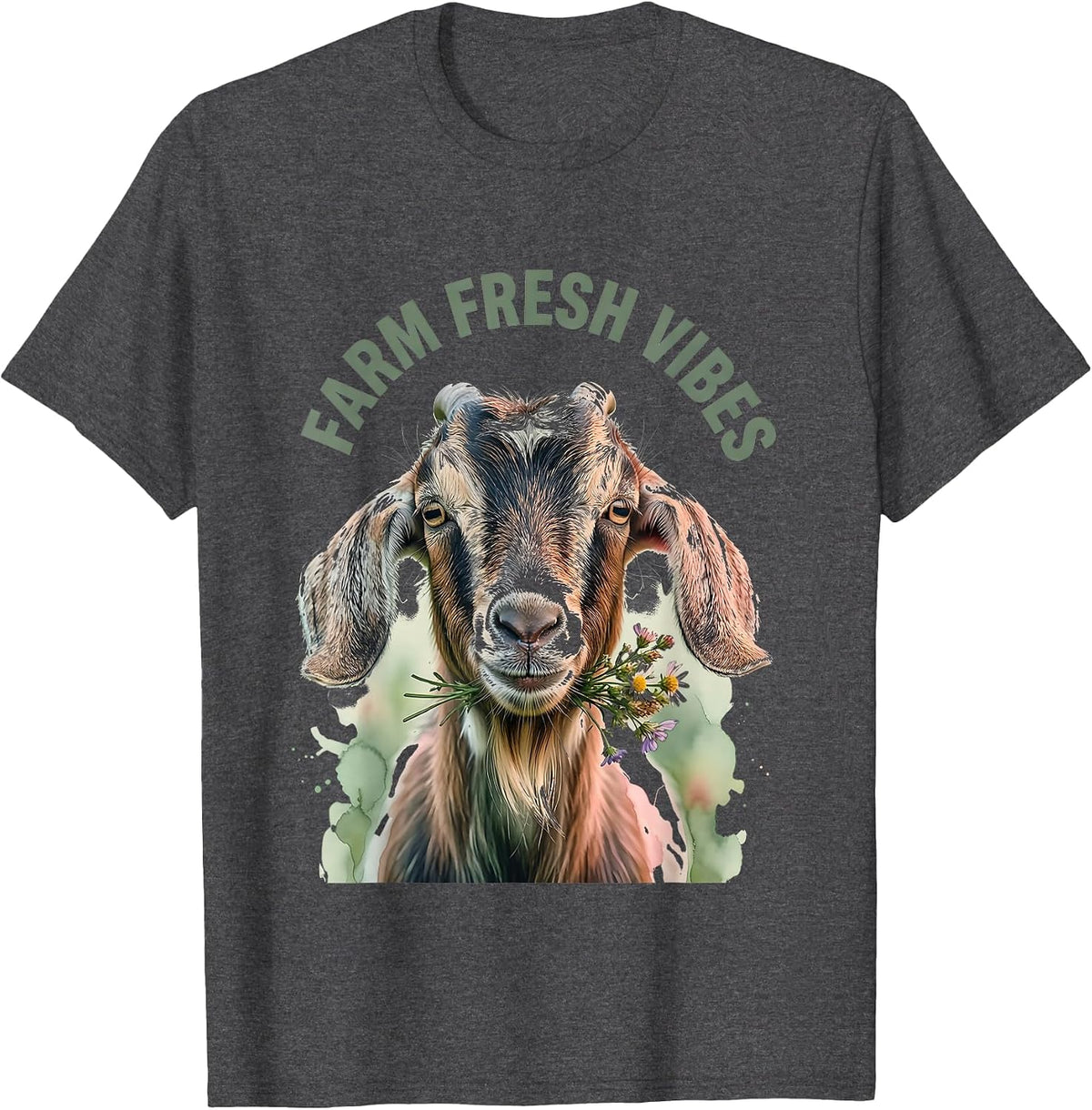 Farm Fresh Vibes Goat Lover Graphic Design T-Shirt - Dark Heather Grey