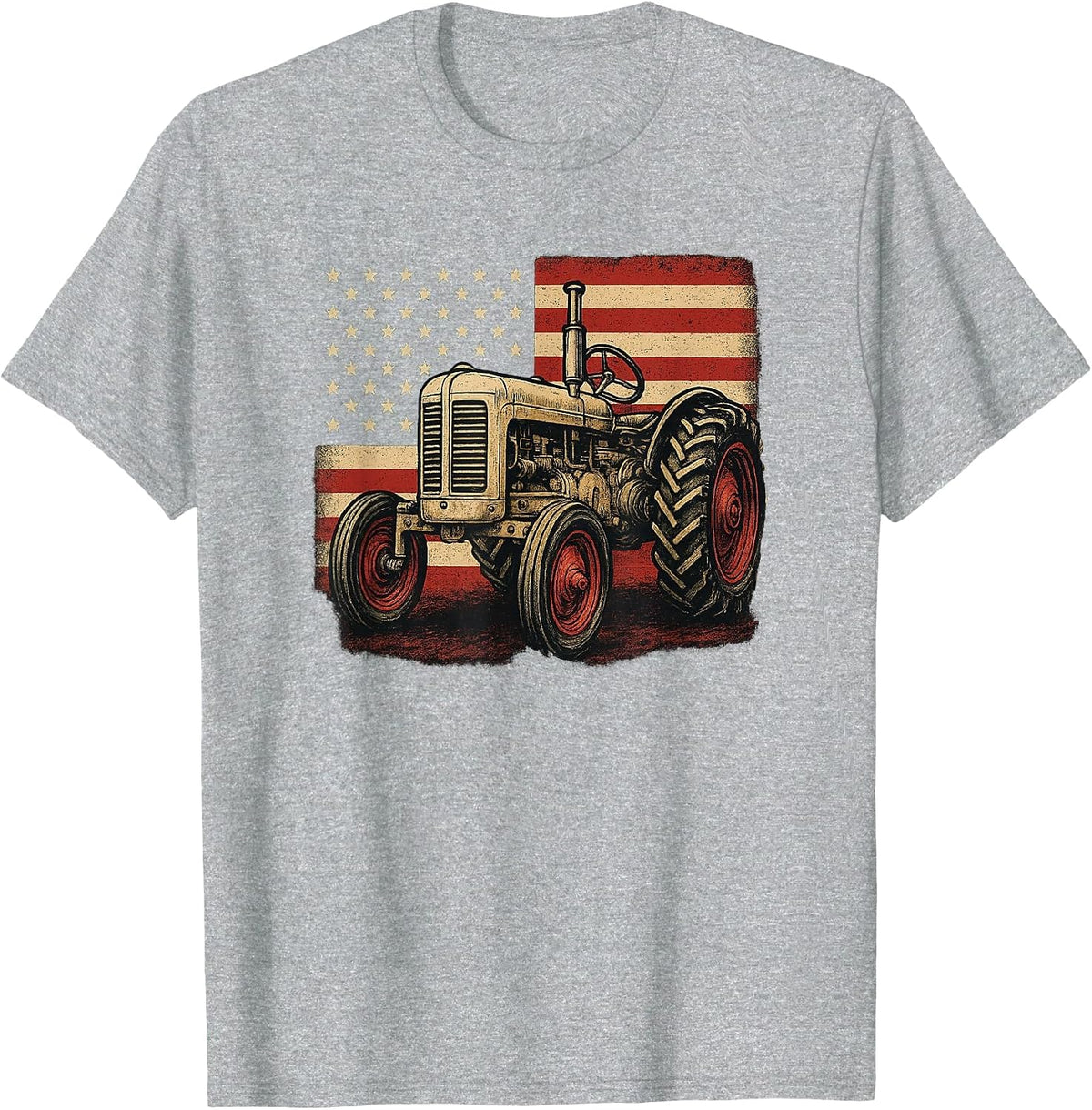 Farm Tractor Proud Farmer Patriotic American Flag Tractor T-Shirt - Heather Grey