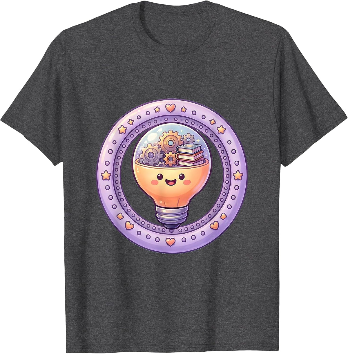 Men's Teacher Lightbulb Gears and Books Illustration T-Shirt - Dark Heather Grey