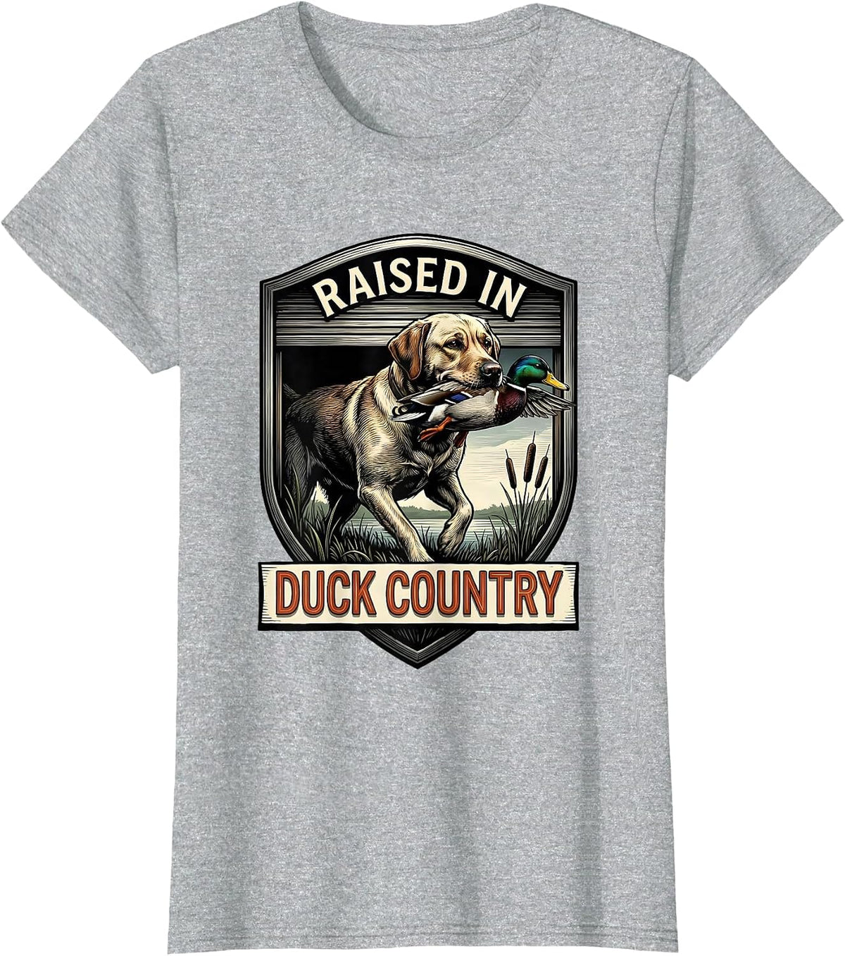 Raised In Duck Country Vintage Hunting Dog Waterfowl Pride T-Shirt - Heather Grey