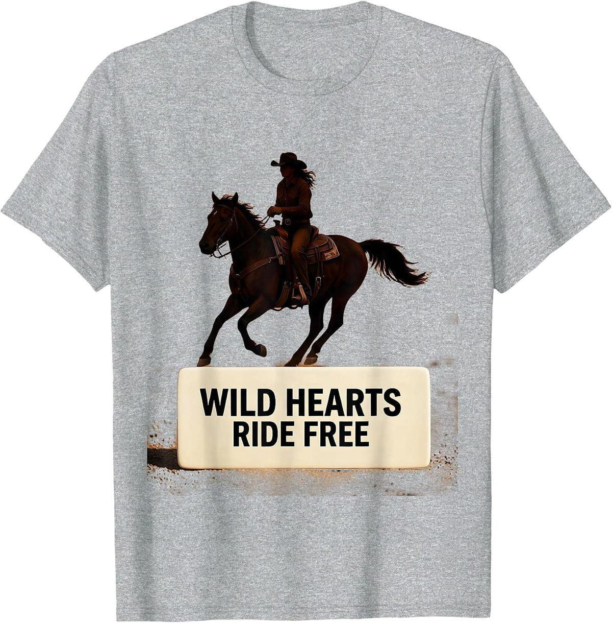 Men's Wild Hearts Ride Free Cowgirl Design T-Shirt - Heather Grey
