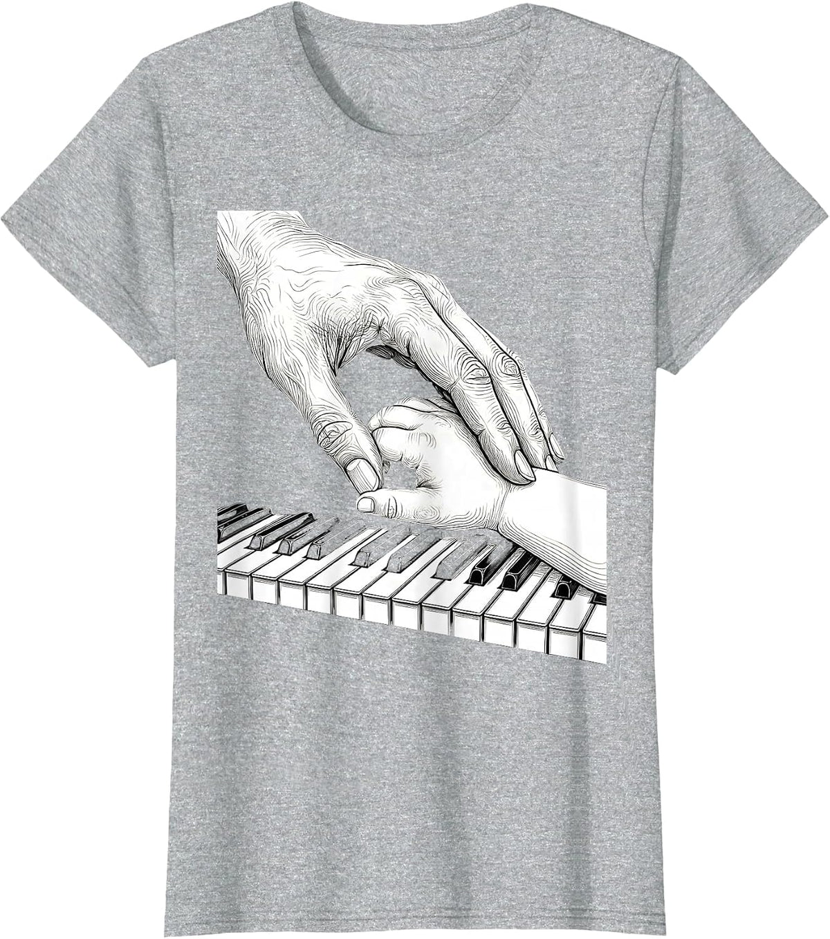 Piano Teacher Hand Guiding Child Music Lesson T-Shirt - Heather Grey