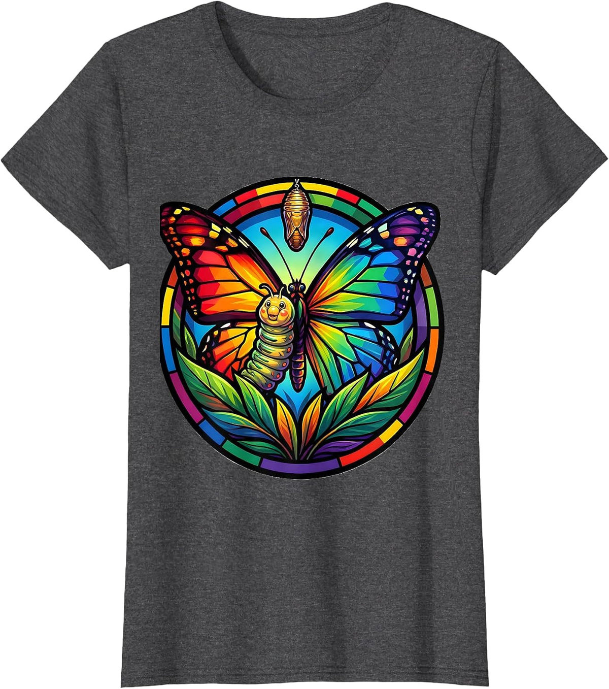 Women's Special Education Caterpillar Butterfly Transformation T-Shirt - Dark Heather Grey