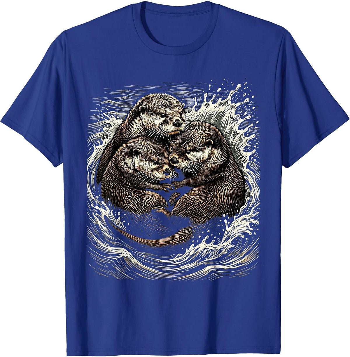 Men's Otter Family in River Current Graphic T-Shirt - Royal Blue