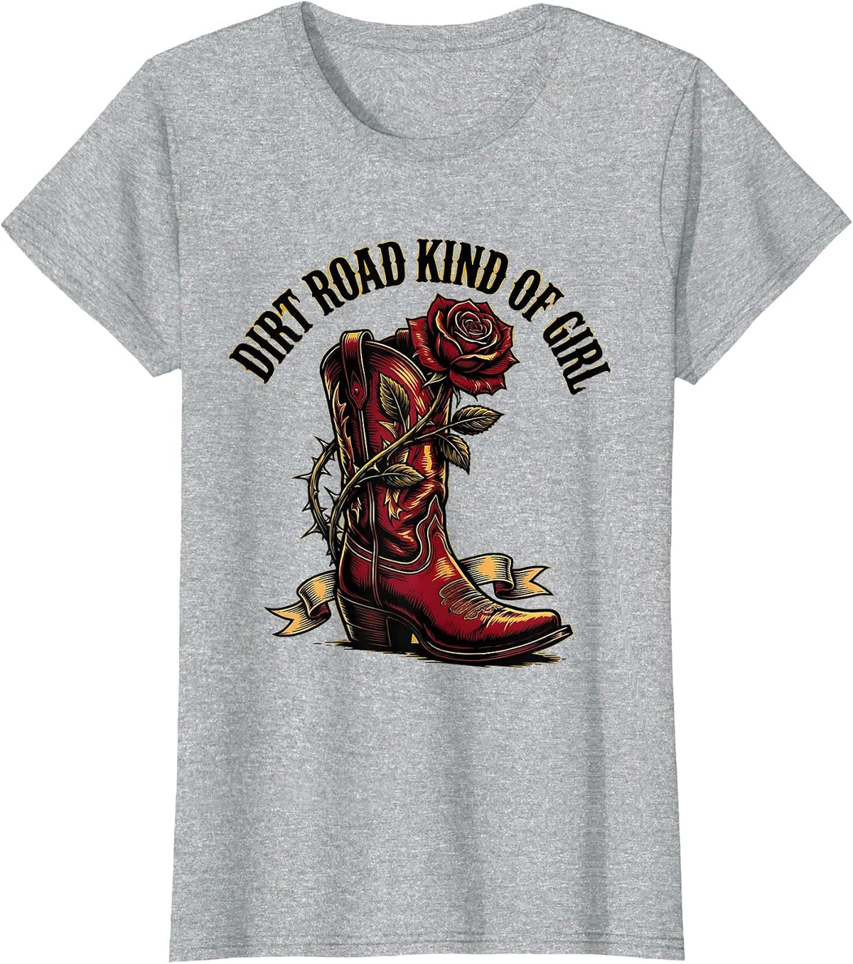 Dirt Road Kind Of Girl Country Music Design T-Shirt - Heather Grey