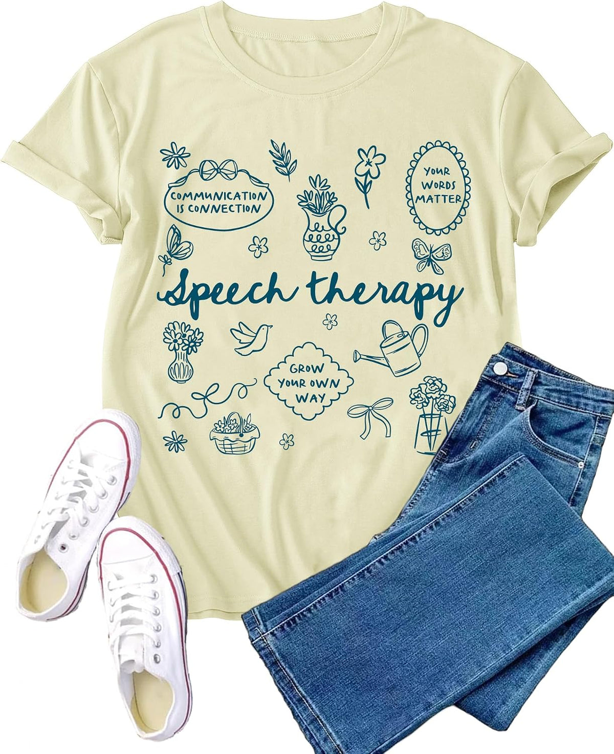 Speech Therapy Shirts for Women SLP Therapist Gift T-Shirt - Cream