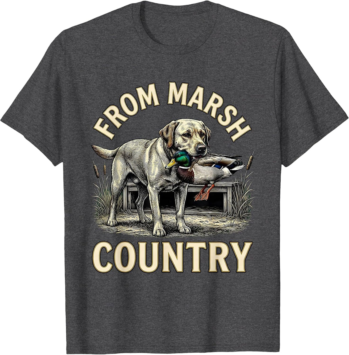 From Marsh Country Crosshatch Labrador Waterfowl Hunting T-Shirt - Dark Heather Grey