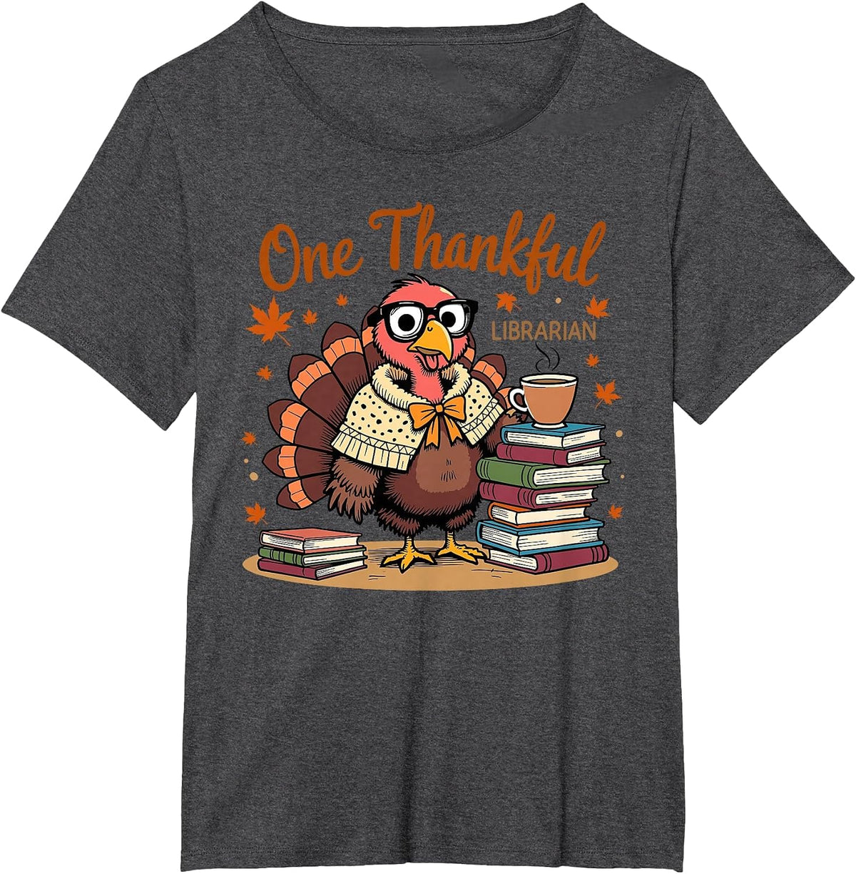 One Thankful Librarian Turkey Thanksgiving T-Shirt - Dark Heather Grey