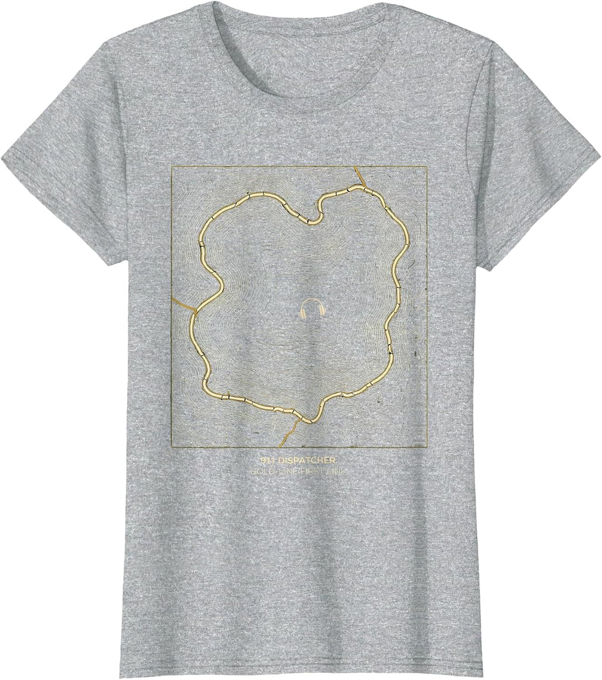 911 Dispatcher Gold-Line First Link Thin Line Tribute T-Shirt - Heather Grey