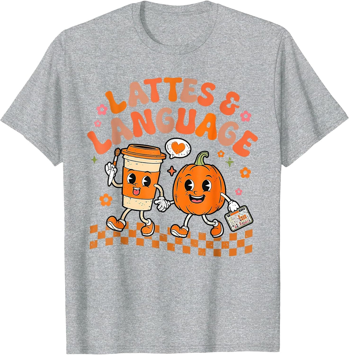 Groovy Speech Therapy Autumn Pumpkin Lattes Tee and Language T-Shirt - Heather Grey