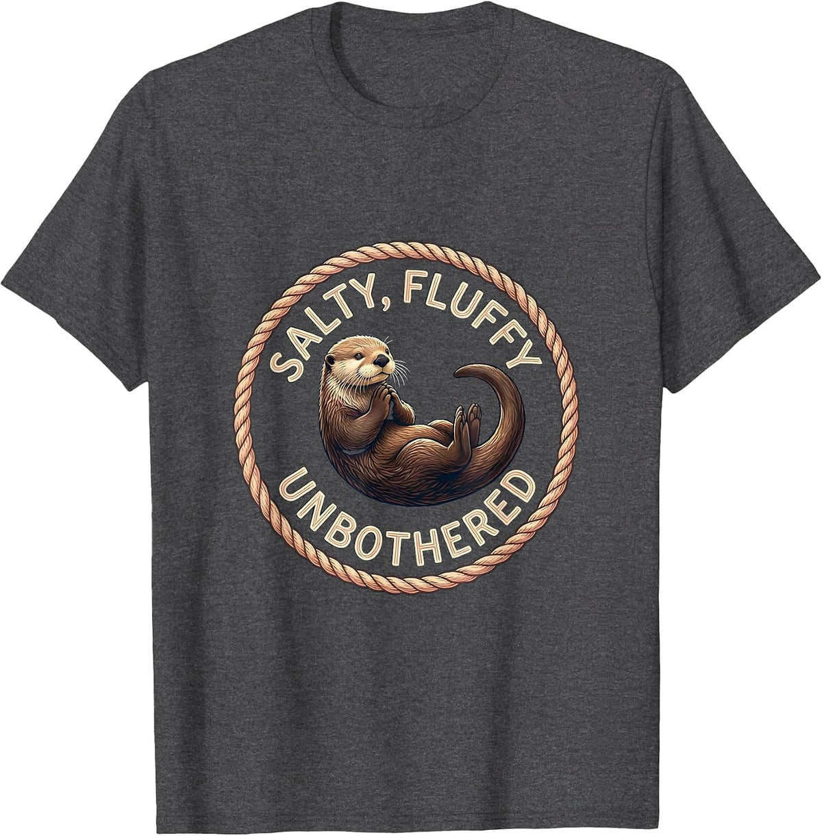 Salty Fluffy Unbothered Sea Otter Design T-Shirt - Dark Heather Grey